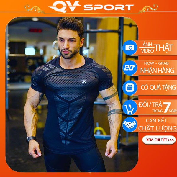 Áo tập gym nam ngắn body, áo thể thao nam tập gym, vải co giãn 4 chiều thoáng mát, thấm hút mồ hôi QV-I11