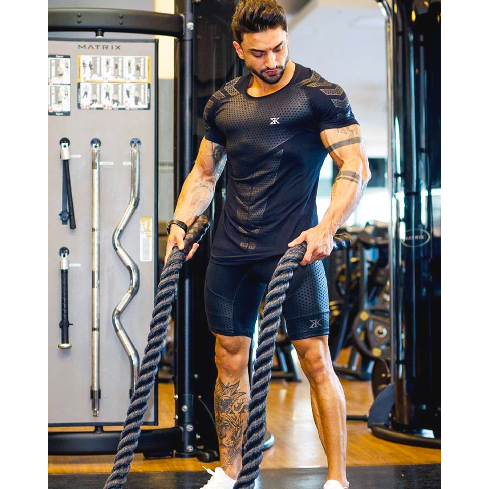 Áo tập gym nam ngắn body, áo thể thao nam tập gym, vải co giãn 4 chiều thoáng mát, thấm hút mồ hôi QV-I11