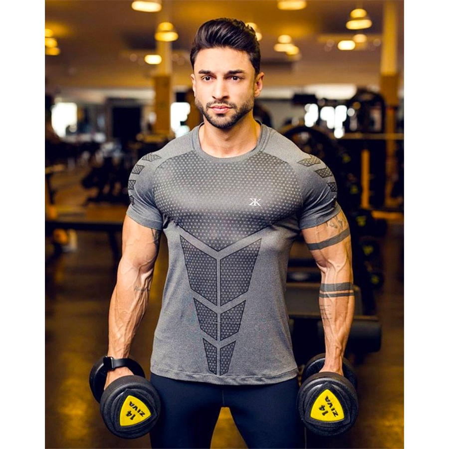 Áo tập gym nam ngắn body, áo thể thao nam tập gym, vải co giãn 4 chiều thoáng mát, thấm hút mồ hôi QV-I11