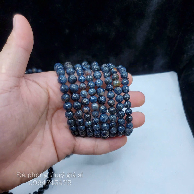 Vòng tay lắc tay đá giông bão xanh tu nhien siêu đẹp mịn kích thước 6-8mm tặng kèm hộp gấm khi mua