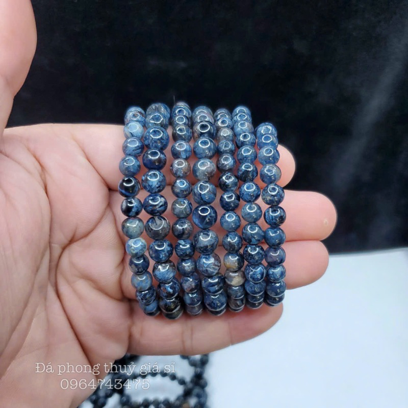Vòng tay lắc tay đá giông bão xanh tu nhien siêu đẹp mịn kích thước 6-8mm tặng kèm hộp gấm khi mua