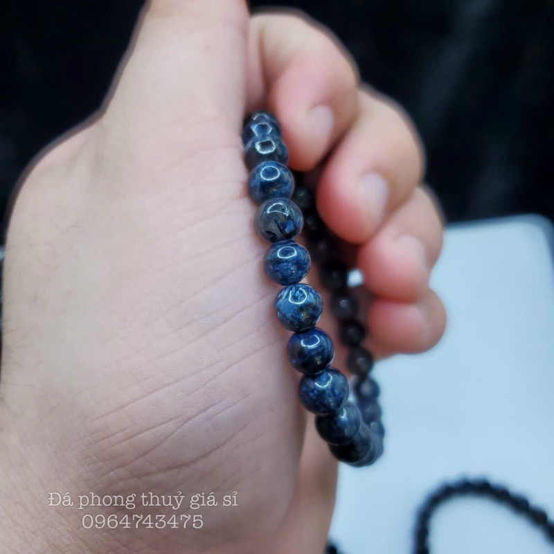 Vòng tay lắc tay đá giông bão xanh tu nhien siêu đẹp mịn kích thước 6-8mm tặng kèm hộp gấm khi mua