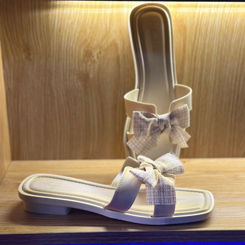 Dép chữ H nữ pvc nơ vải dép nữ  đi mưa lội nước H nơ vải