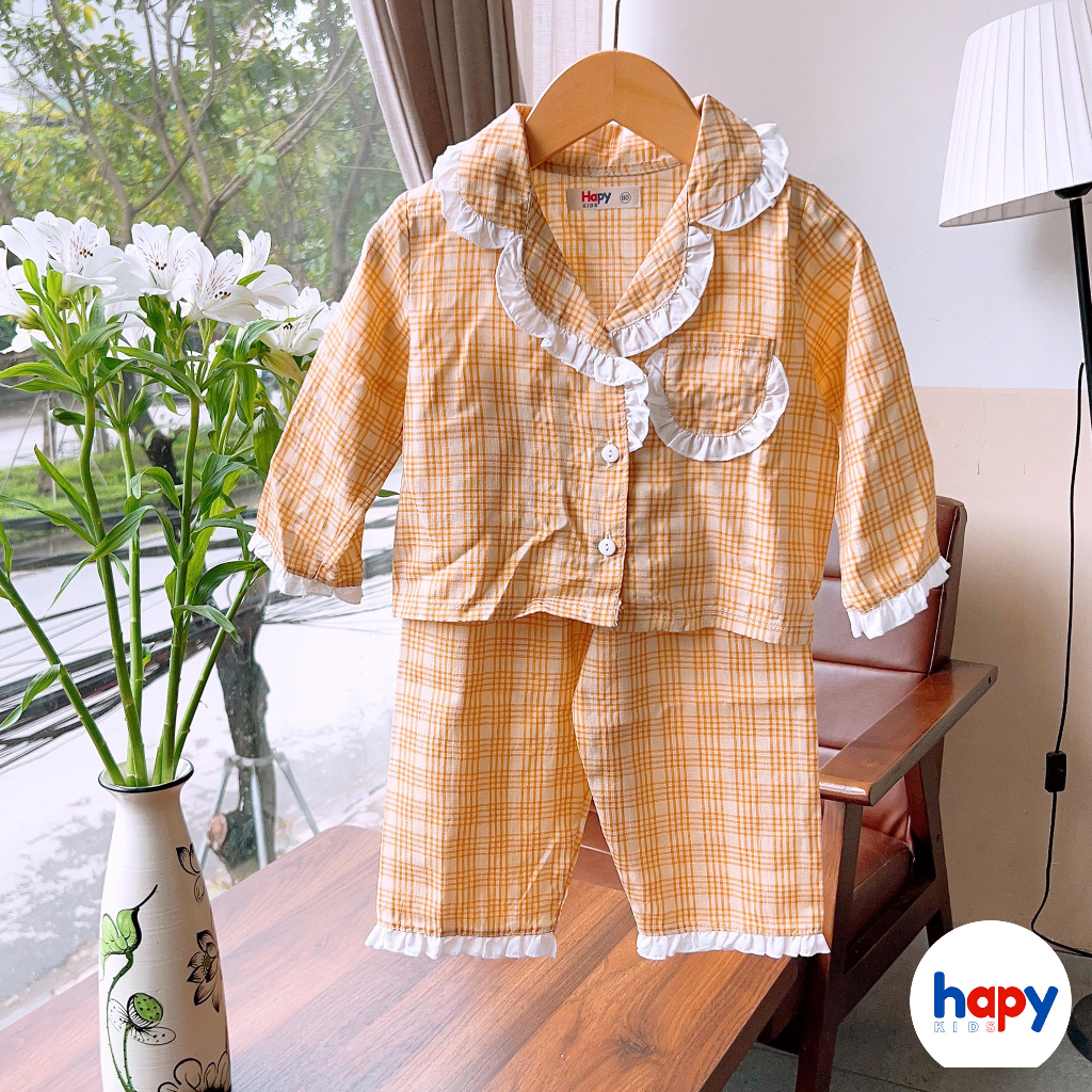 Bộ pijama cho bé gái chất, bộ ngủ dài tay mặc nhà cho bé từ 9-20kg Hapykids 22.Pija.01