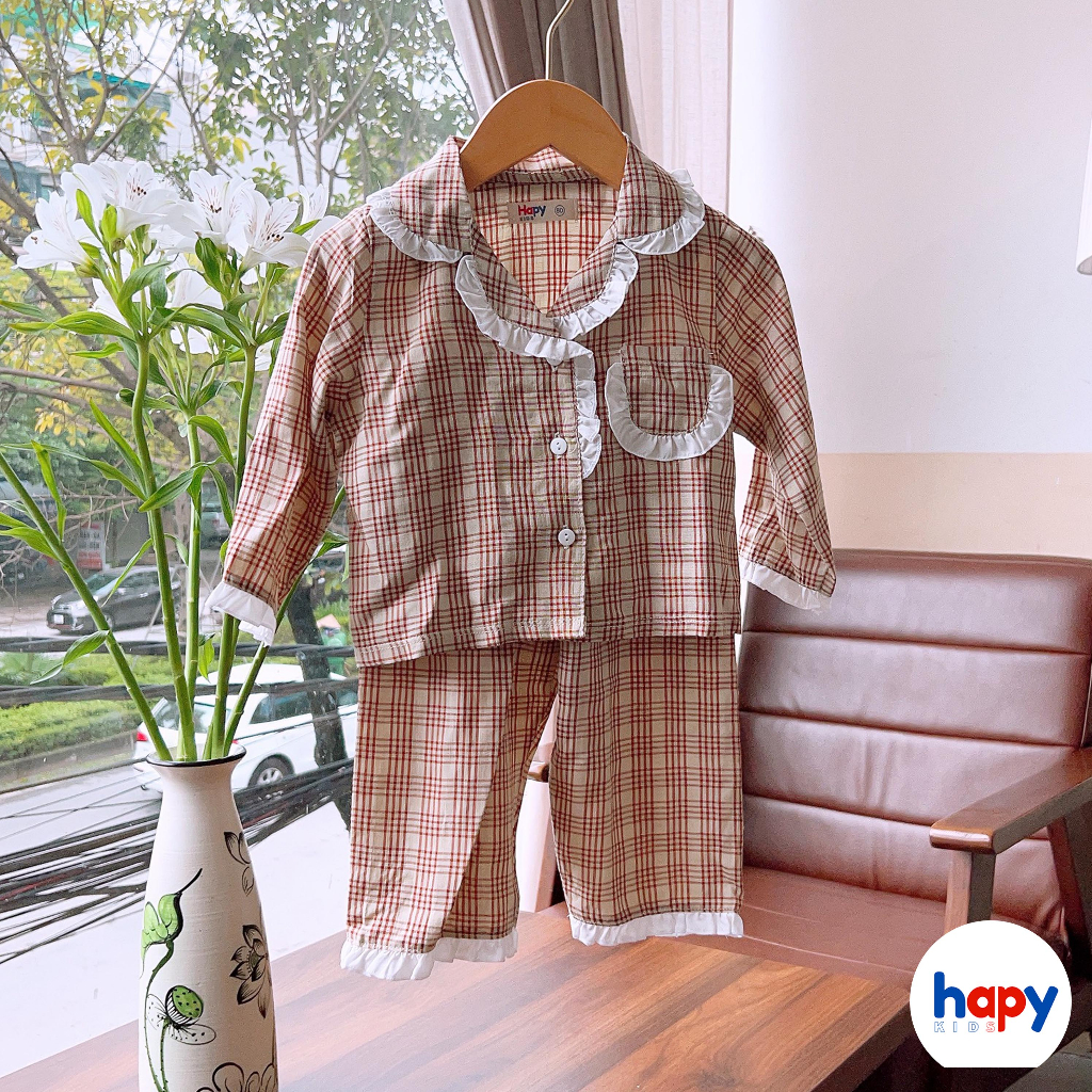 Bộ pijama cho bé gái chất, bộ ngủ dài tay mặc nhà cho bé từ 9-20kg Hapykids 22.Pija.01