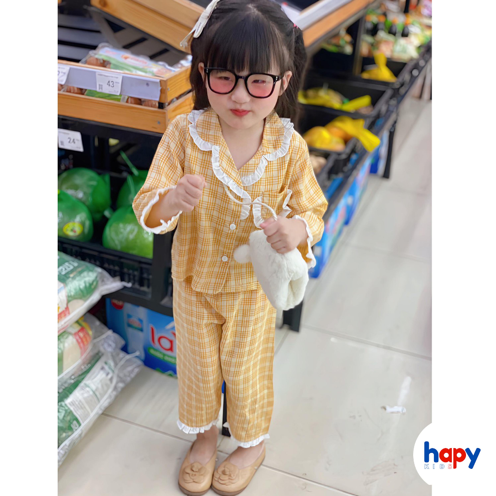 Bộ pijama cho bé gái chất, bộ ngủ dài tay mặc nhà cho bé từ 9-20kg Hapykids 22.Pija.01