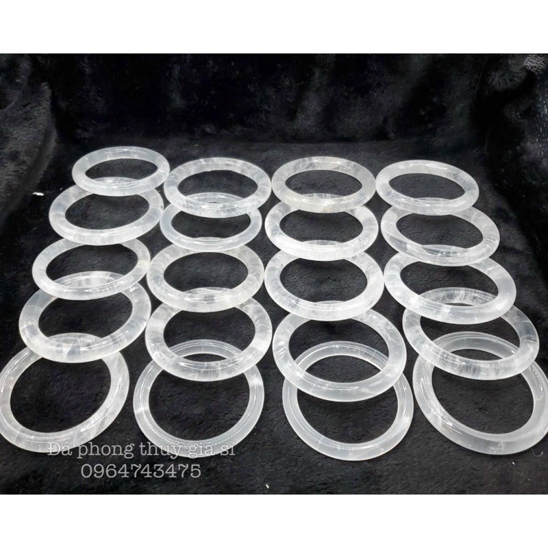 Vòng tay lắc tay đá thach anh trắng bản đũa siêu đẹp kích thước 50-59mm tặng kèm hộp gấm cao cấp khi mua