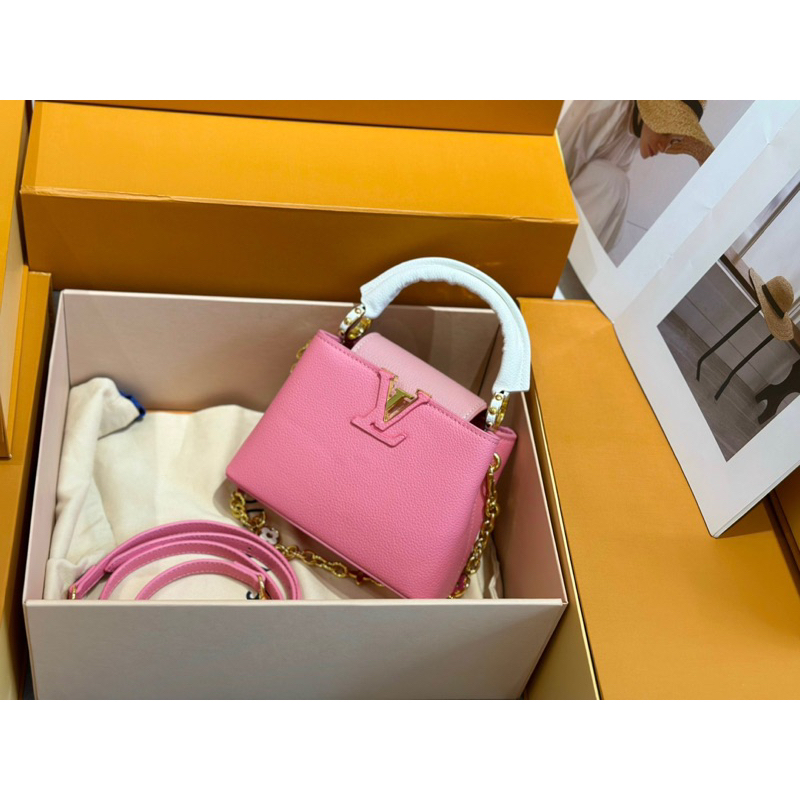 LV CAPUCINES KINI HỒNG ROSE Size 21cm tặng kèm khăn túi fullbox vip