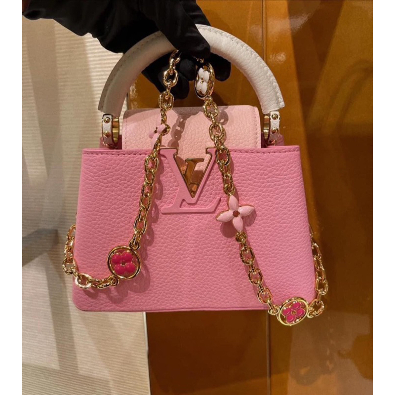 LV CAPUCINES KINI HỒNG ROSE Size 21cm tặng kèm khăn túi fullbox vip