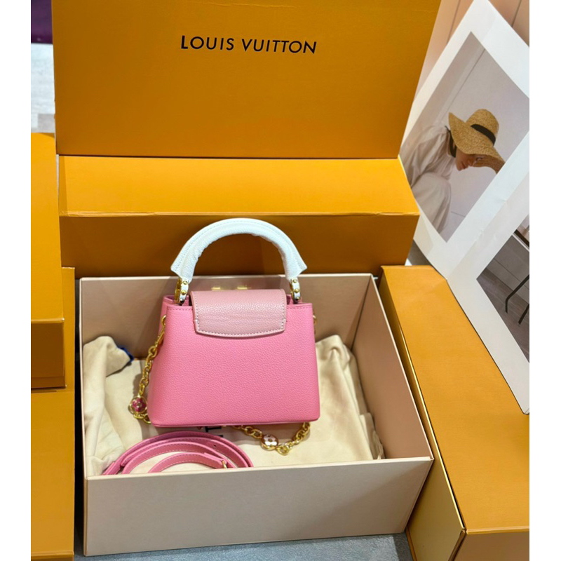 LV CAPUCINES KINI HỒNG ROSE Size 21cm tặng kèm khăn túi fullbox vip