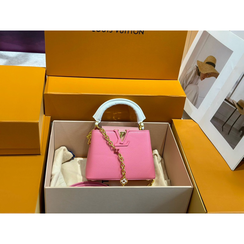 LV CAPUCINES KINI HỒNG ROSE Size 21cm tặng kèm khăn túi fullbox vip