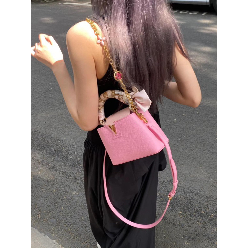 LV CAPUCINES KINI HỒNG ROSE Size 21cm tặng kèm khăn túi fullbox vip