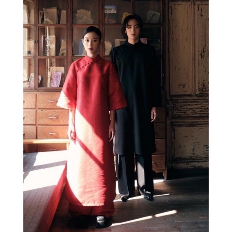 Áo dài đỏ nữ form rộng tafta- áo dài nam form dài
nữ tafta đô tươi