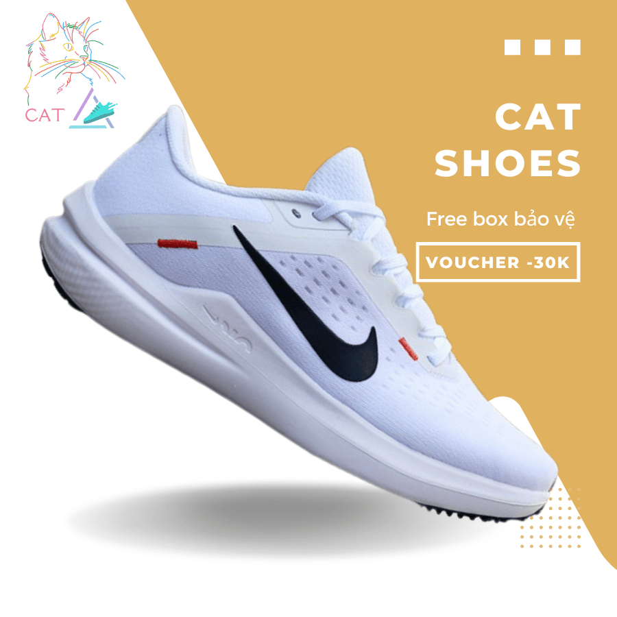 Giày Thể Thao Zoom Winflo 10 White Black Crimson, Zoom Winflo Trắng Móc Đen - Cat.Shoes