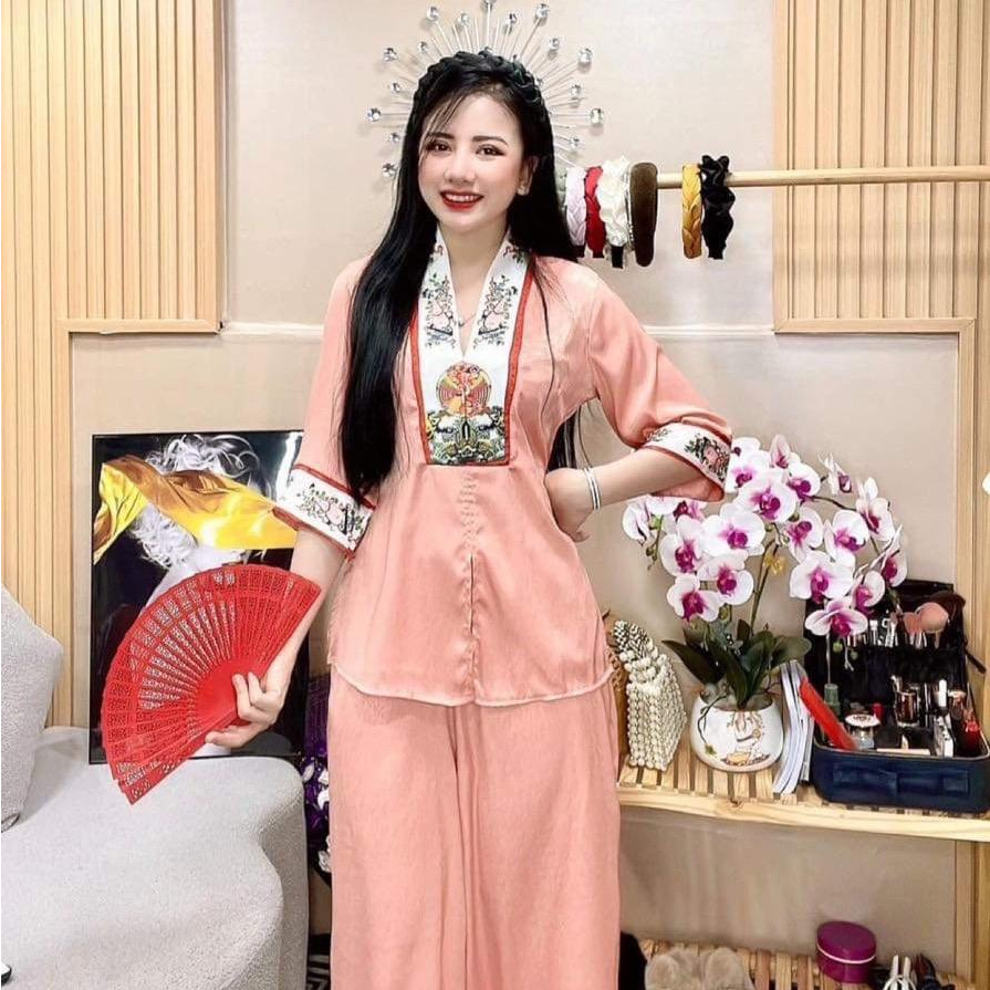 Đồ Lam Đi Chùa - Bộ BIGSIZE Pháp Phục Đồ Đi Chùa Phối Viền Hoa Văn Trang Nhã 60-70Kg