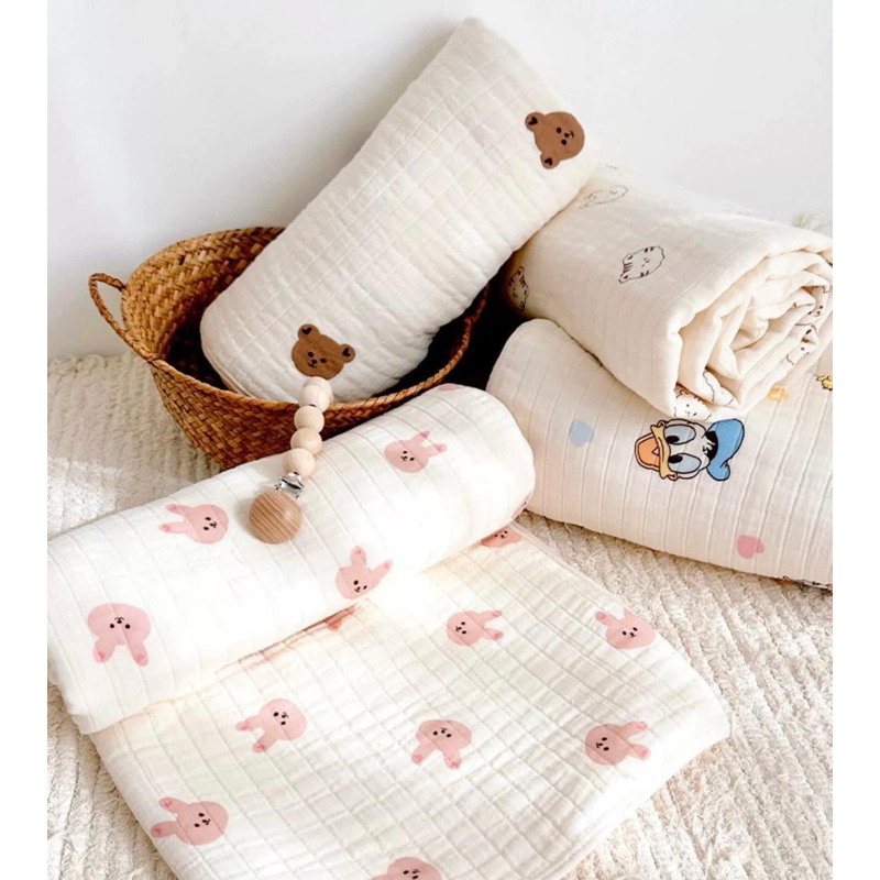vải xô trần bông cotton xuất hàn 3 lớp xịn xò,dày dặn,mềm mại may chăn,gối,khăn ủ cho bé