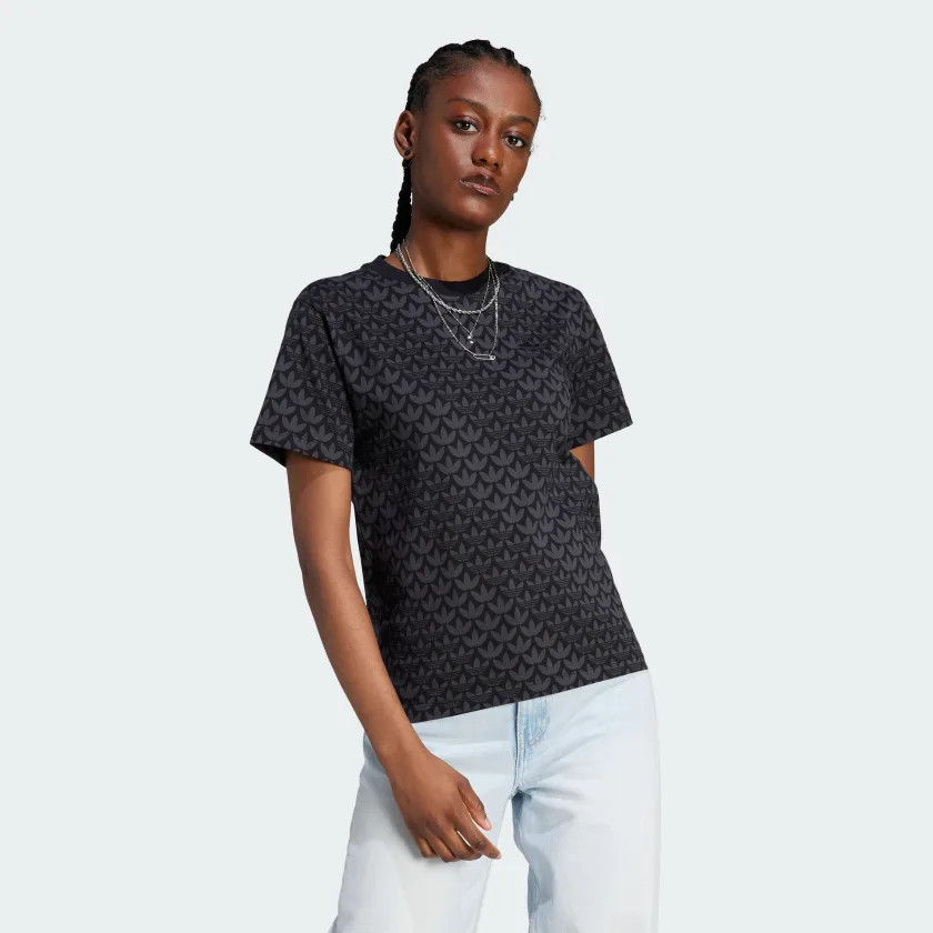 Áo thun tay ngắn adidas Trefoil Monogram Tee Black II3180 màu Đen Họa Tiết Ba Lá Chìm | PiuPiu