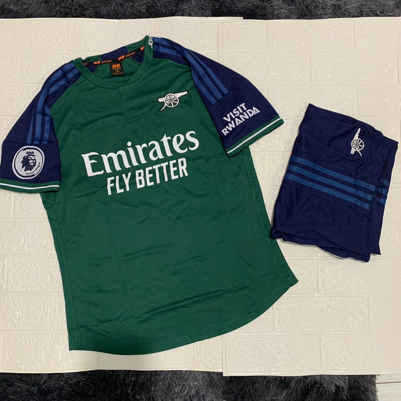 Quần áo bóng đá ARSENAL bản sân khách màu xanh rêu vải mè cao cấp mùa giải 2023-2024