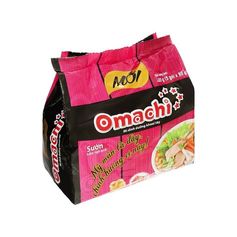 Combo 5 gói mì OMACHI 80gr vị Sườn hầm ngũ quả , Xốt bò hầm , Bắp bò riêu cua , trộn Spaghetti 90gr.