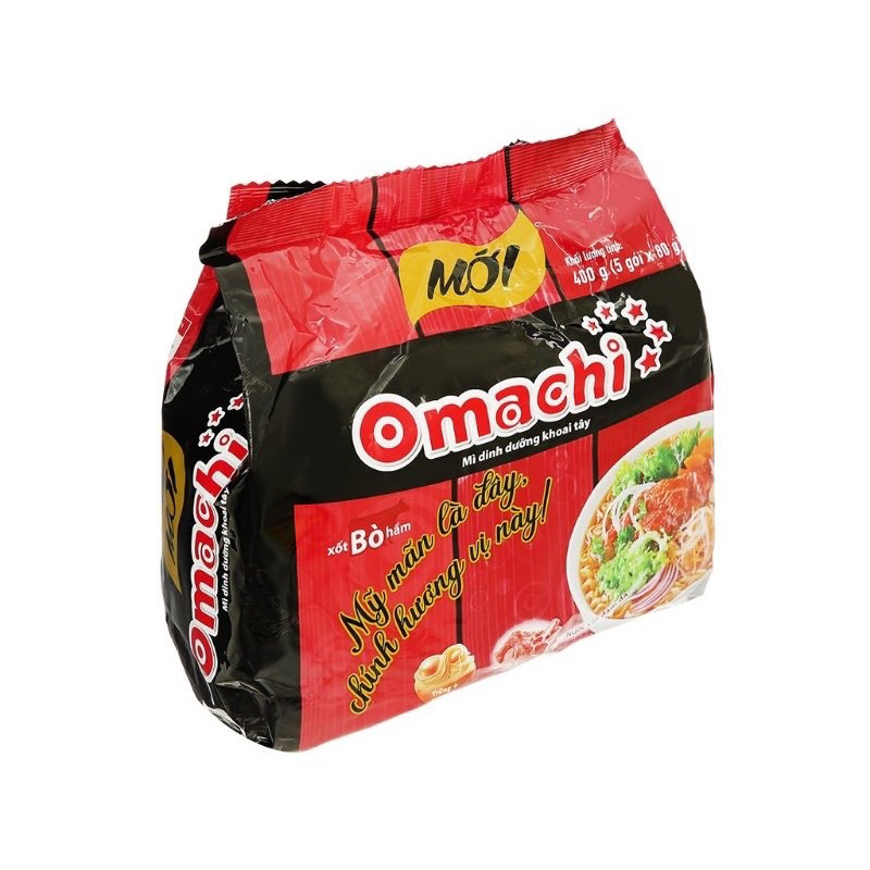 Combo 5 gói mì OMACHI 80gr vị Sườn hầm ngũ quả , Xốt bò hầm , Bắp bò riêu cua , trộn Spaghetti 90gr.