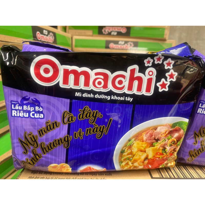 Combo 5 gói mì OMACHI 80gr vị Sườn hầm ngũ quả , Xốt bò hầm , Bắp bò riêu cua , trộn Spaghetti 90gr.