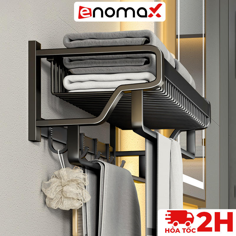 Giá treo khăn nhà tắm Enomax dán tường, kèm thanh treo quần áo. Chất liệu Nhôm hàng không chống gỉ, 