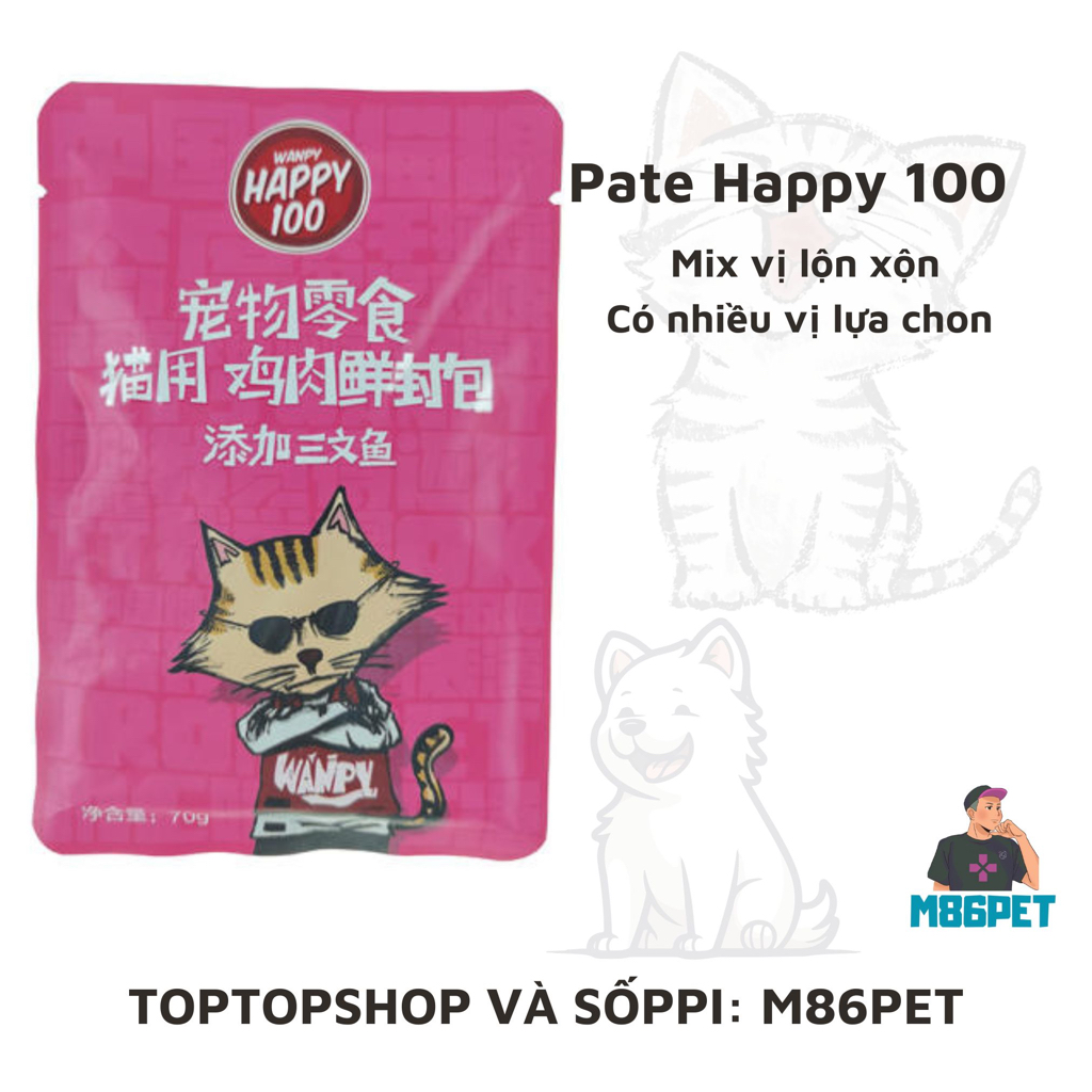 Pate cho mèo happy wanpy 100 cho mèo gói 70gr