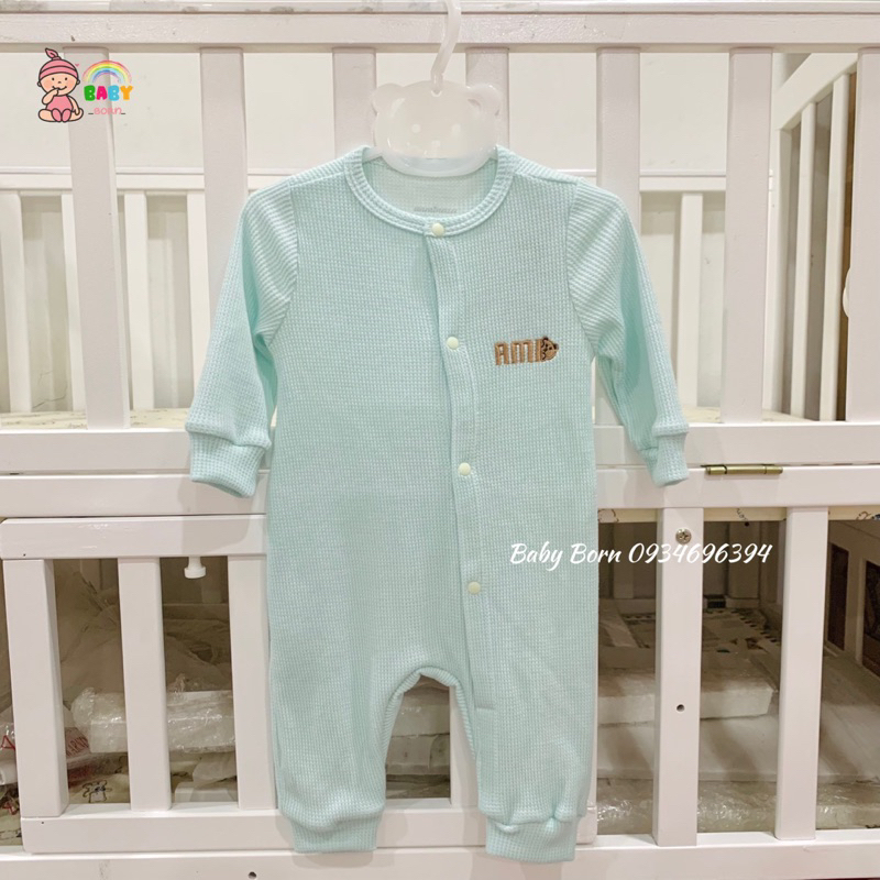 Anminaza - Body thu đông organic cotton 100% kiểu dệt tổ ong mềm, ấm cho bé AMI0104