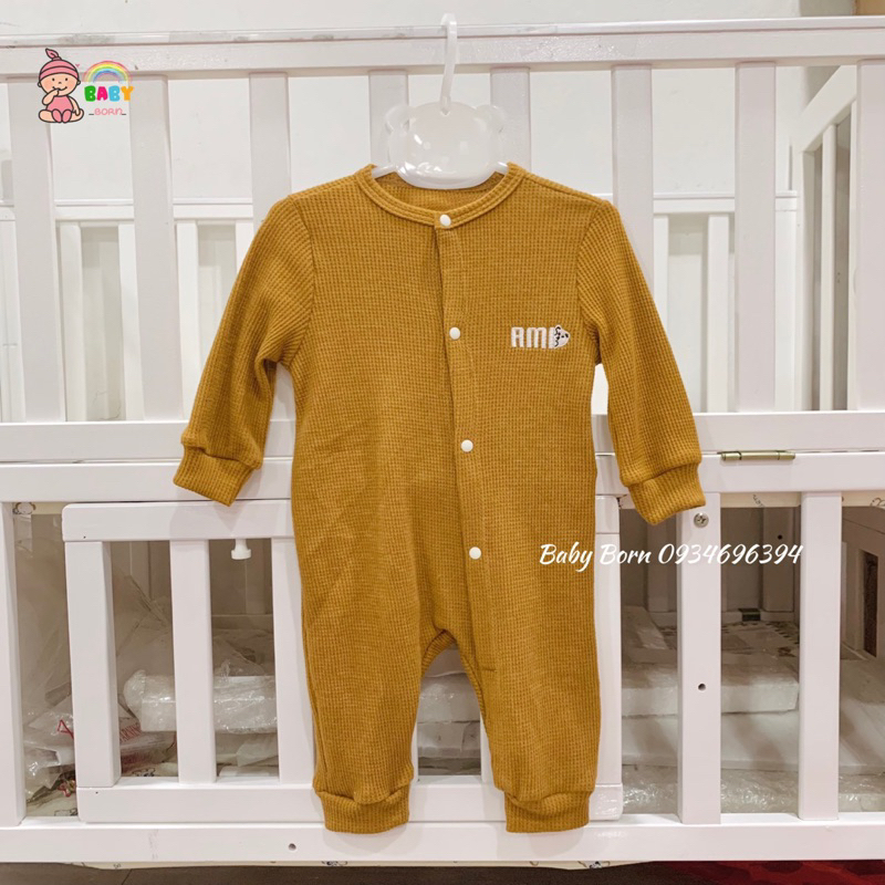 Anminaza - Body thu đông organic cotton 100% kiểu dệt tổ ong mềm, ấm cho bé AMI0104