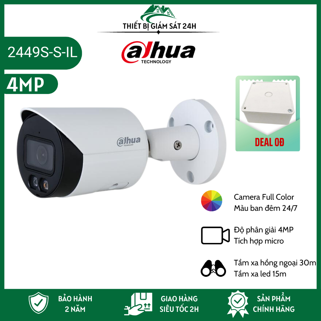 Camera IP Dahua HFW 2449S-S-IL 4.0Megapixels, tích hợp micro, có màu ban đêm, cấp nguồn DC12V hoặc POE, chính hãng