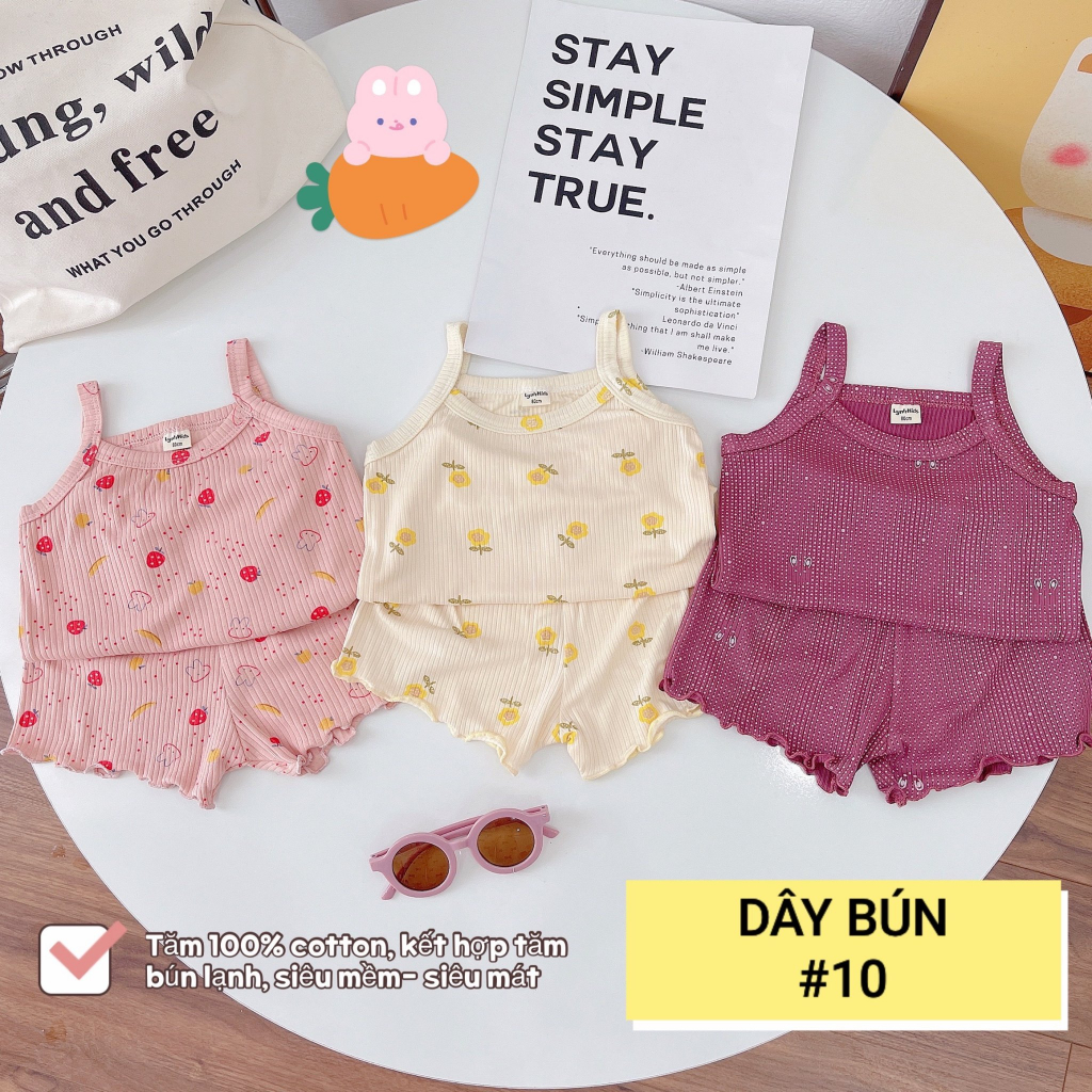 Đồ sơ sinh bé gái , bộ quần áo hai dây cho bé 6-13kg , chất liệu tăm lạnh , siêu mềm mát , co giãn , thấm hôi