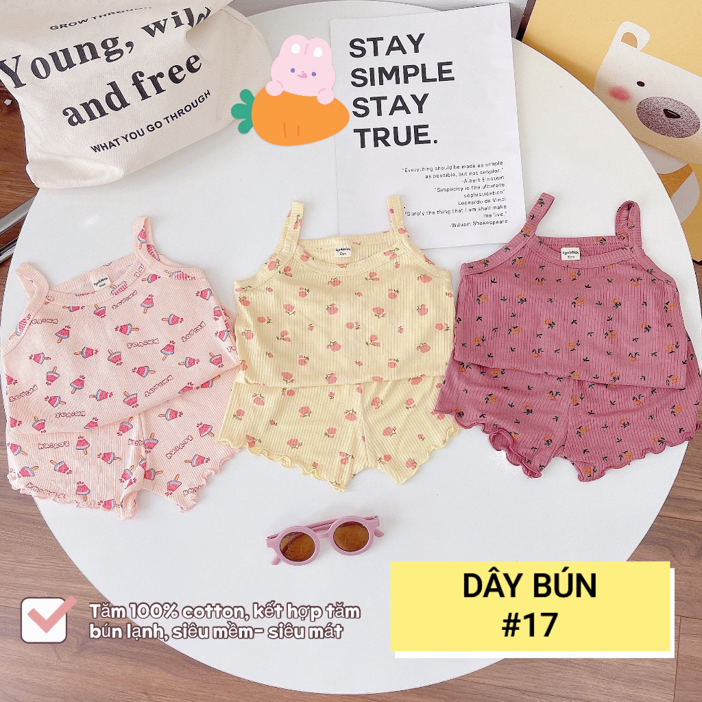 Đồ sơ sinh bé gái , bộ quần áo hai dây cho bé 6-13kg , chất liệu tăm lạnh , siêu mềm mát , co giãn , thấm hôi