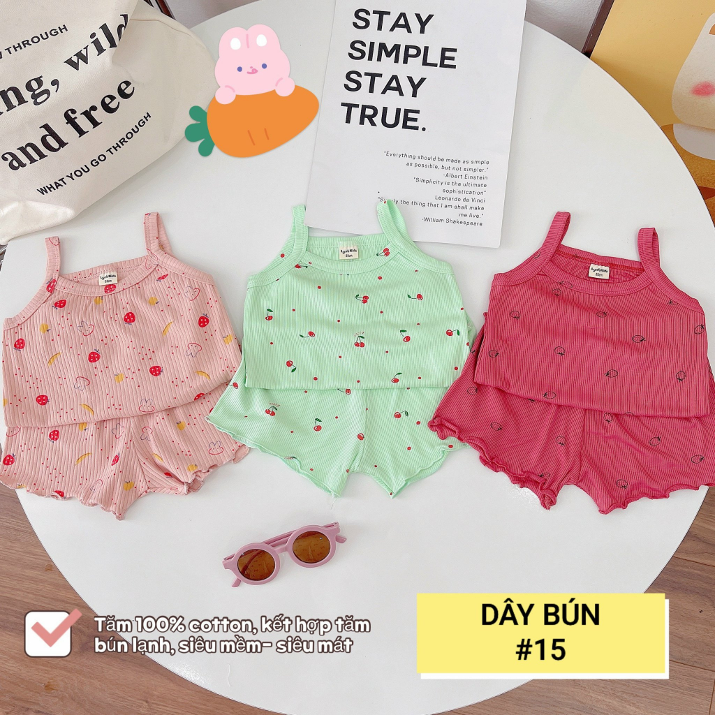 Đồ sơ sinh bé gái , bộ quần áo hai dây cho bé 6-13kg , chất liệu tăm lạnh , siêu mềm mát , co giãn , thấm hôi