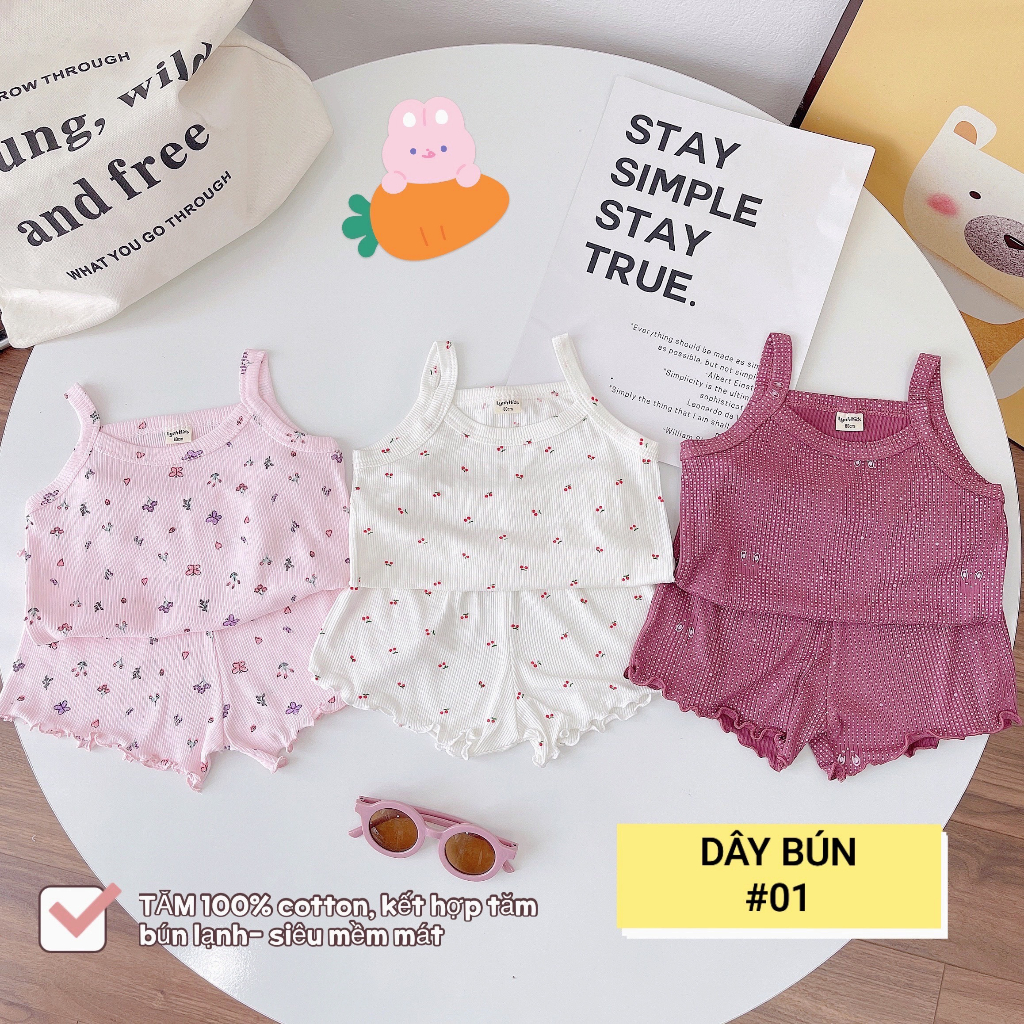 Đồ sơ sinh bé gái , bộ quần áo hai dây cho bé 6-13kg , chất liệu tăm lạnh , siêu mềm mát , co giãn , thấm hôi