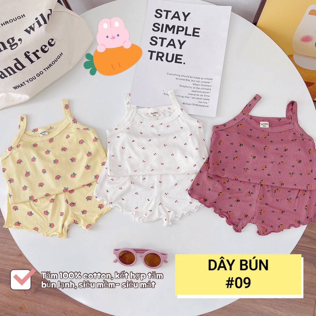Đồ sơ sinh bé gái , bộ quần áo hai dây cho bé 6-13kg , chất liệu tăm lạnh , siêu mềm mát , co giãn , thấm hôi