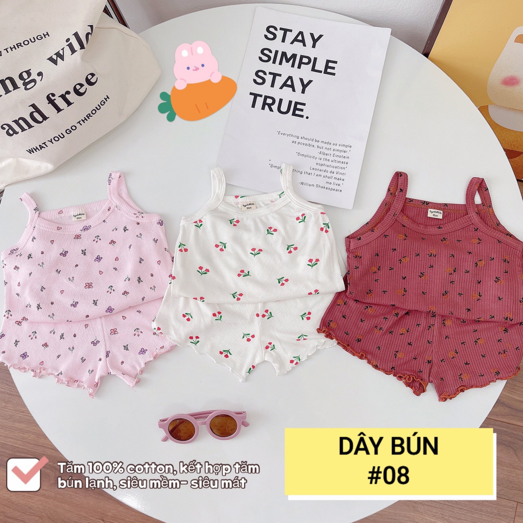 Đồ sơ sinh bé gái , bộ quần áo hai dây cho bé 6-13kg , chất liệu tăm lạnh , siêu mềm mát , co giãn , thấm hôi