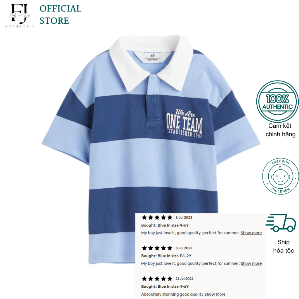 Áo phông bé trai HM áo polo kẻ xanh ngắn tay chất liệu cotton chính hãng cho bé 1 -10 tuổi