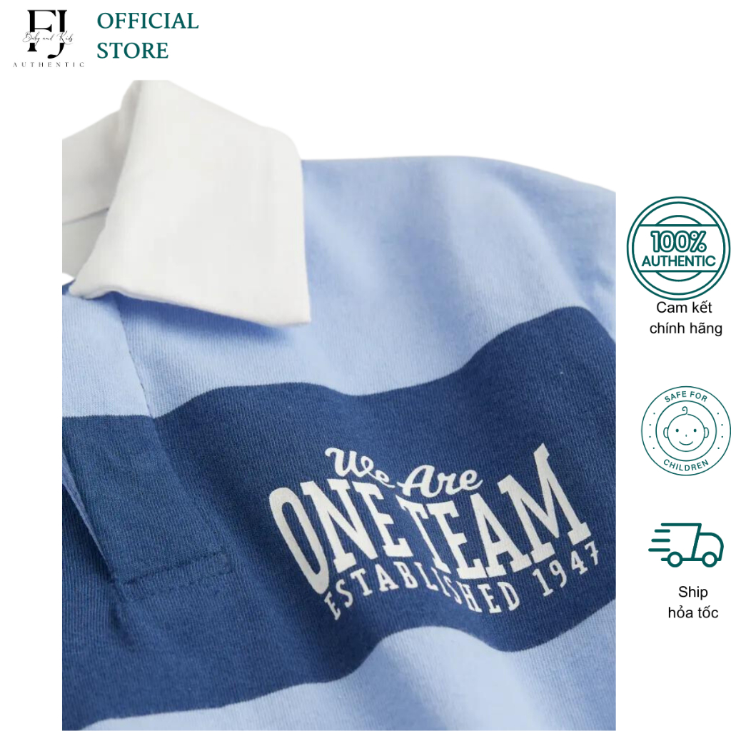 Áo phông bé trai HM áo polo kẻ xanh ngắn tay chất liệu cotton chính hãng cho bé 1 -10 tuổi