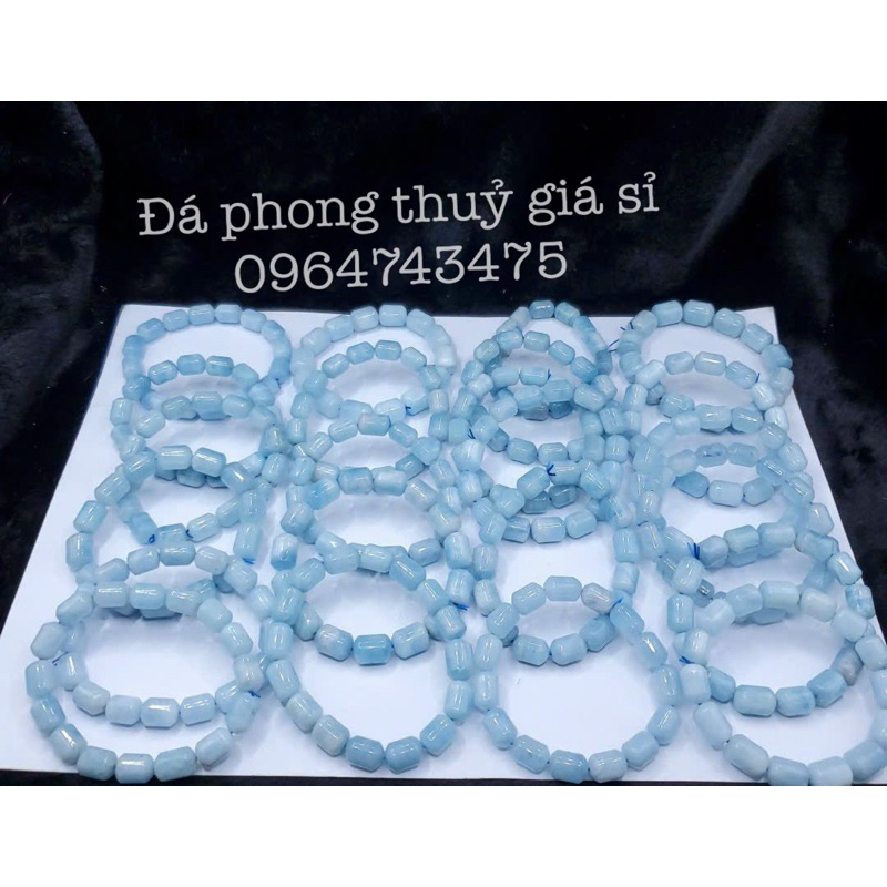 Vòng tay lắc tay đá aquamarine lu thống xanh dương nhạt siêu đẹp kích thước 9-10mm tặng kèm hộp gấm khi mua