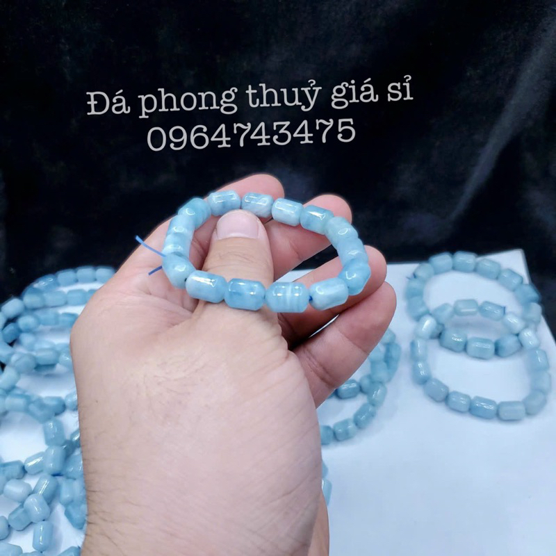 Vòng tay lắc tay đá aquamarine lu thống xanh dương nhạt siêu đẹp kích thước 9-10mm tặng kèm hộp gấm khi mua