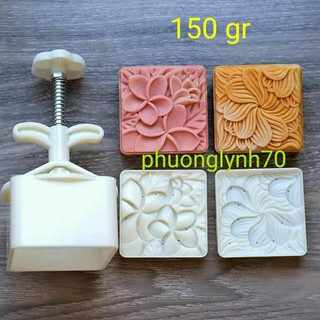 Khuôn trung thu lò xo 2023 vuông hoa ,150g 2 mặt.1 nhấn