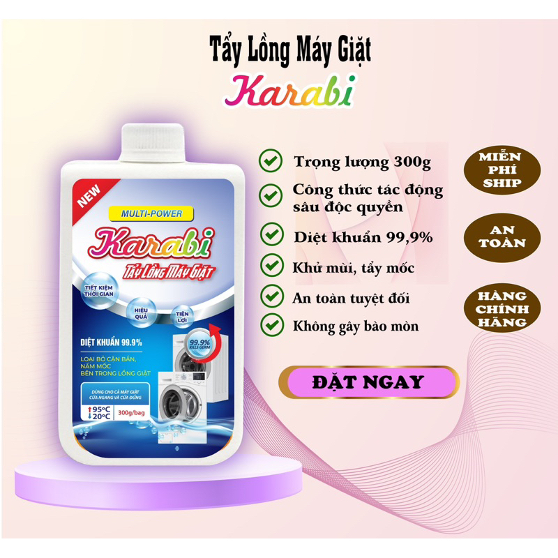Tẩy lồng máy giặt cao cấp KARABI 300g- Làm sạch cặn bẩn, nấm mốc , vi khuẩn hiệu quả, an toàn cho mọi loại máy giặt.