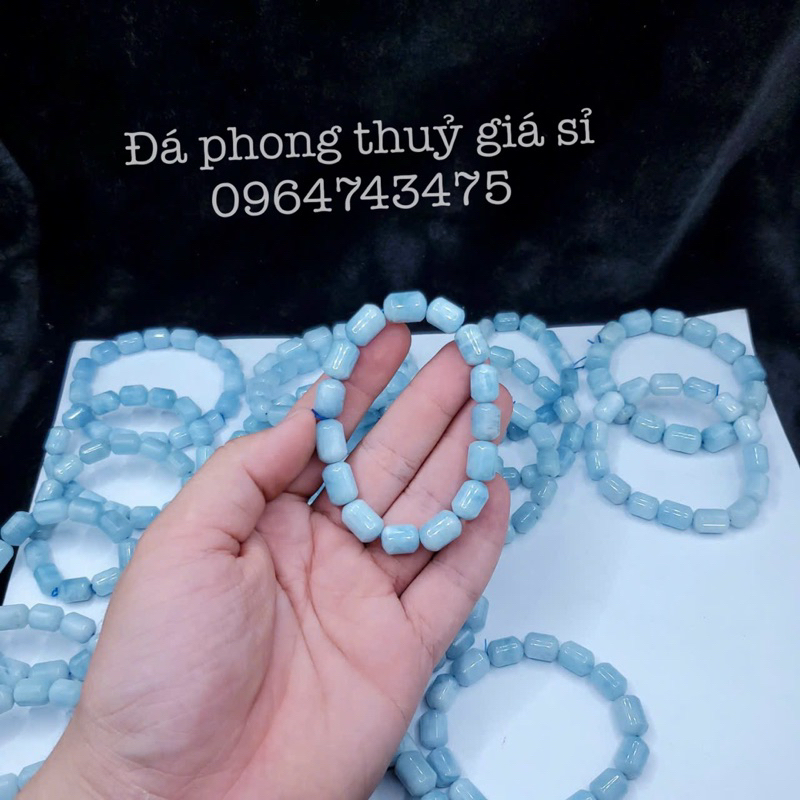 Vòng tay lắc tay đá aquamarine lu thống xanh dương nhạt siêu đẹp kích thước 9-10mm tặng kèm hộp gấm khi mua