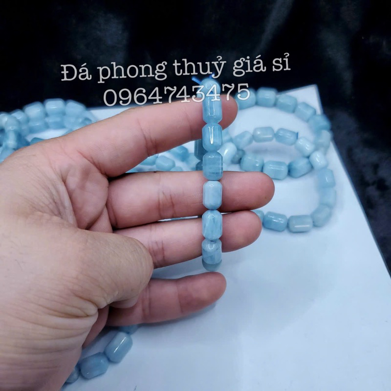 Vòng tay lắc tay đá aquamarine lu thống xanh dương nhạt siêu đẹp kích thước 9-10mm tặng kèm hộp gấm khi mua