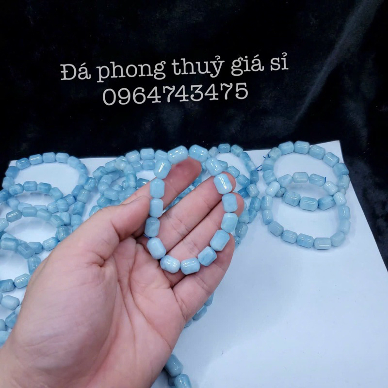 Vòng tay lắc tay đá aquamarine lu thống xanh dương nhạt siêu đẹp kích thước 9-10mm tặng kèm hộp gấm khi mua
