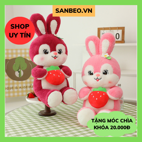 Gấu Bông Thỏ Ôm Trái Dâu Hàng Cao Cấp, Dễ Thương, Có Mùi Thơm Nhẹ Size 50cm, 1m - SANBEO.VN