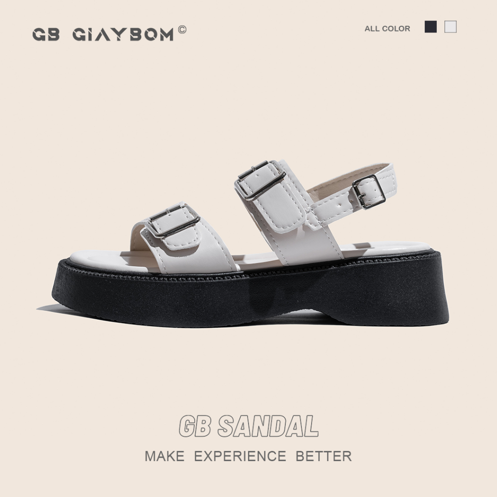 Giày Sandal Nữ Đế Cao Quai Ngang Màu Đen, Kem Nhẹ Êm Thích Hợp Đi Học, Chơi giayBOM GB B2825