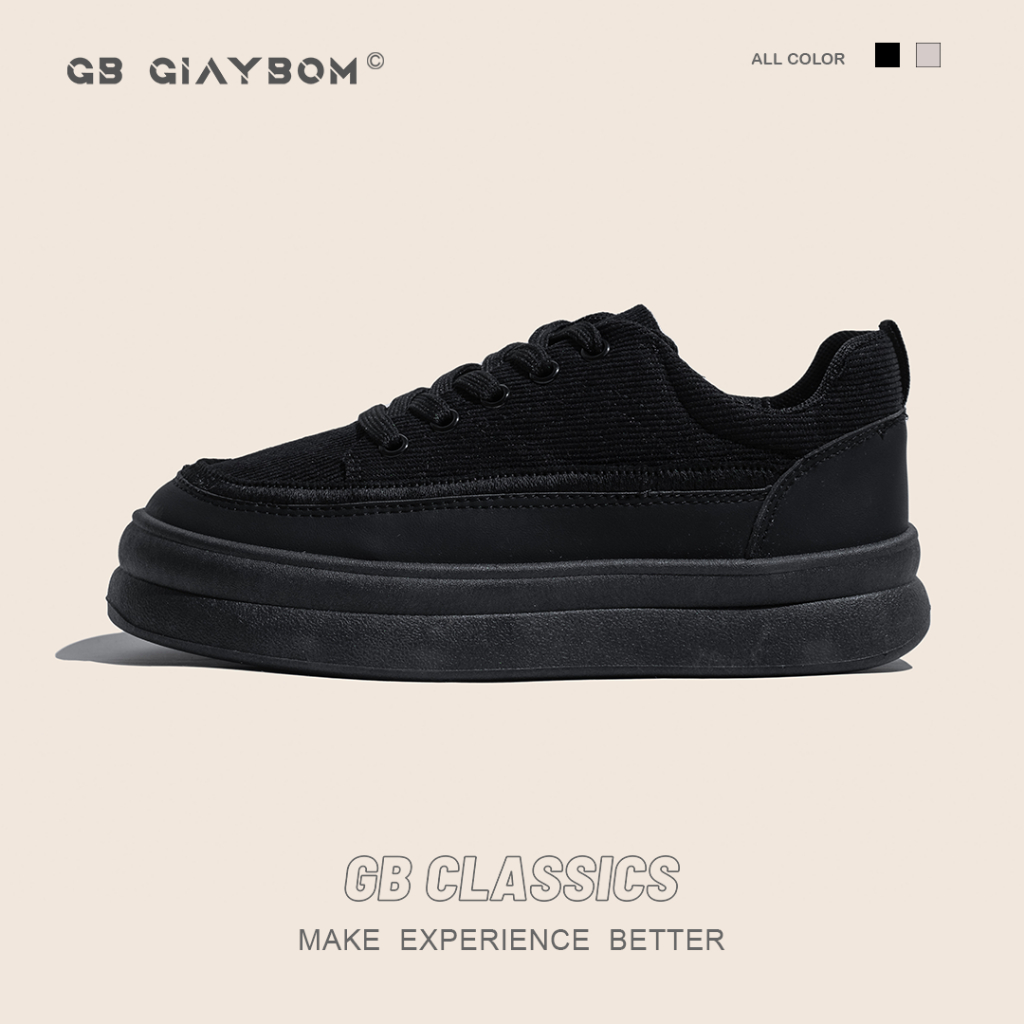 Giày Sneaker Nữ Độn Đế Màu Đen Kem Phong Cách Ulzzang giayBOM B2818