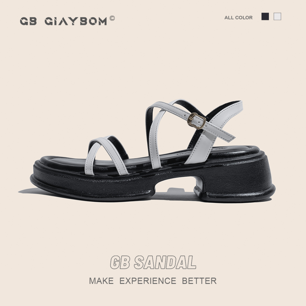 Giày Xăng Đan Nữ Quai Dây Màu Đen, Trắng Đế Cao Nhẹ Êm Khóa Cổ Chân giayBOM GB Sandal B2887