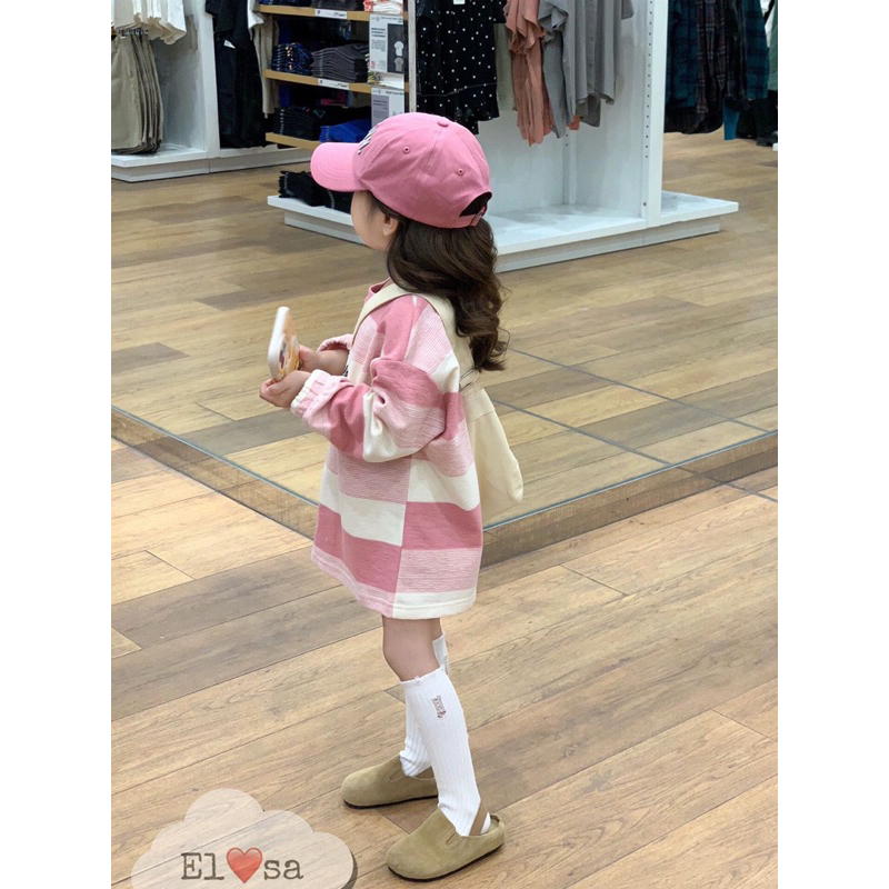 Váy xuông kẻ hồng dài tay cho bé gái